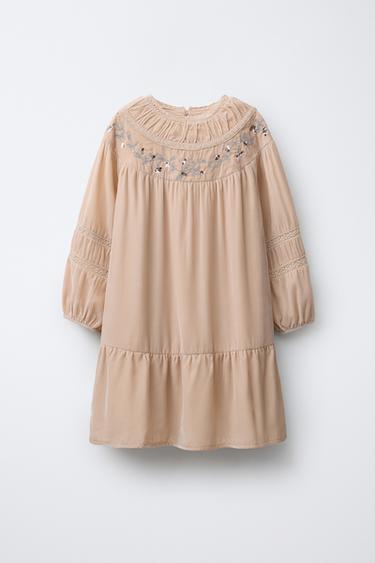 SAMTKLEID MIT SPITZE UND PAILLETTEN - Beige von Zara - Bild 0