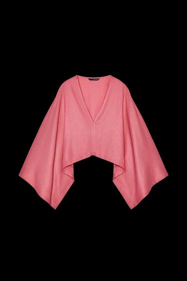 Zara ASYMMETRIC LINEN BLEND CAPE KIMONO - Bubble gum - Image 0