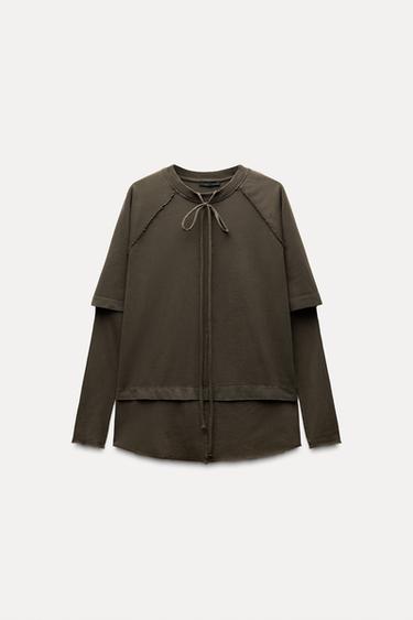 DOUBLE OVERSIZED WASHED-EFFECT T-SHIRT - Brown by Zara