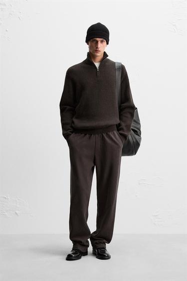 COTTON-CASHMERE ZIP-UP SWEATER - Dark brown by Zara - Image 0