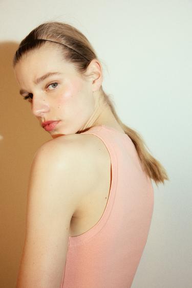 TOP PUNTO MANGA SISA - Rosa tiza de Zara