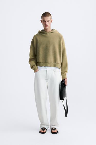 FADED CROPPED FIT HOODIE - washed green by Zara