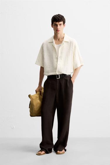 JACQUARD SHIRT WITH FRAYED DETAIL - Light ecru by Zara