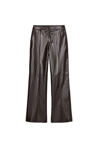 FAUX LEATHER STRAIGHT TROUSERS - Brown by Zara