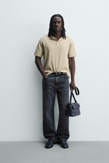 WASHED KNIT HENLEY T-SHIRT - Ecru by Zara