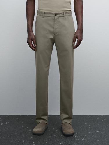 Zara Slim fit comfort cotton blend trousers - Green
