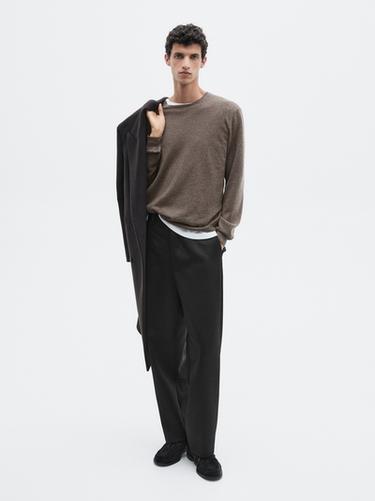 Zara Knit 100% cashmere sweater with crew neck - LIMITED - Bone