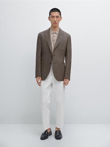 Zara 100% wool textured blazer - SAND/BROWN
