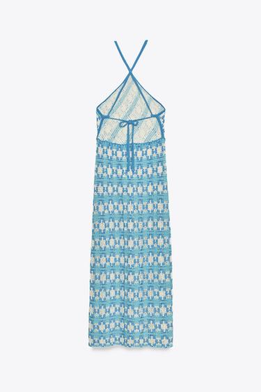 ROBE HALTER EN MAILLE - Bleu / Blanc de Zara - Image 4