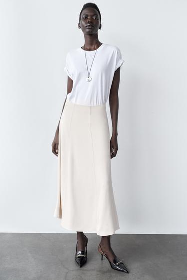 FALDA MIDI CREPE - Crudo de Zara - Imagen 0