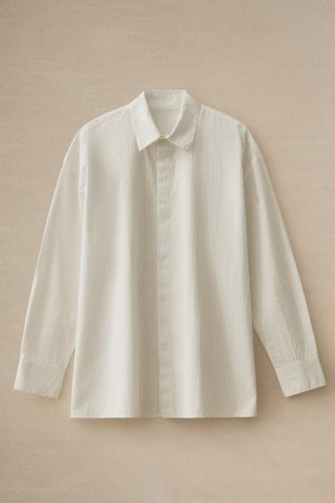 LONG SLEEVE COTTON SHIRT - Oyster-white by Zara - Image 4