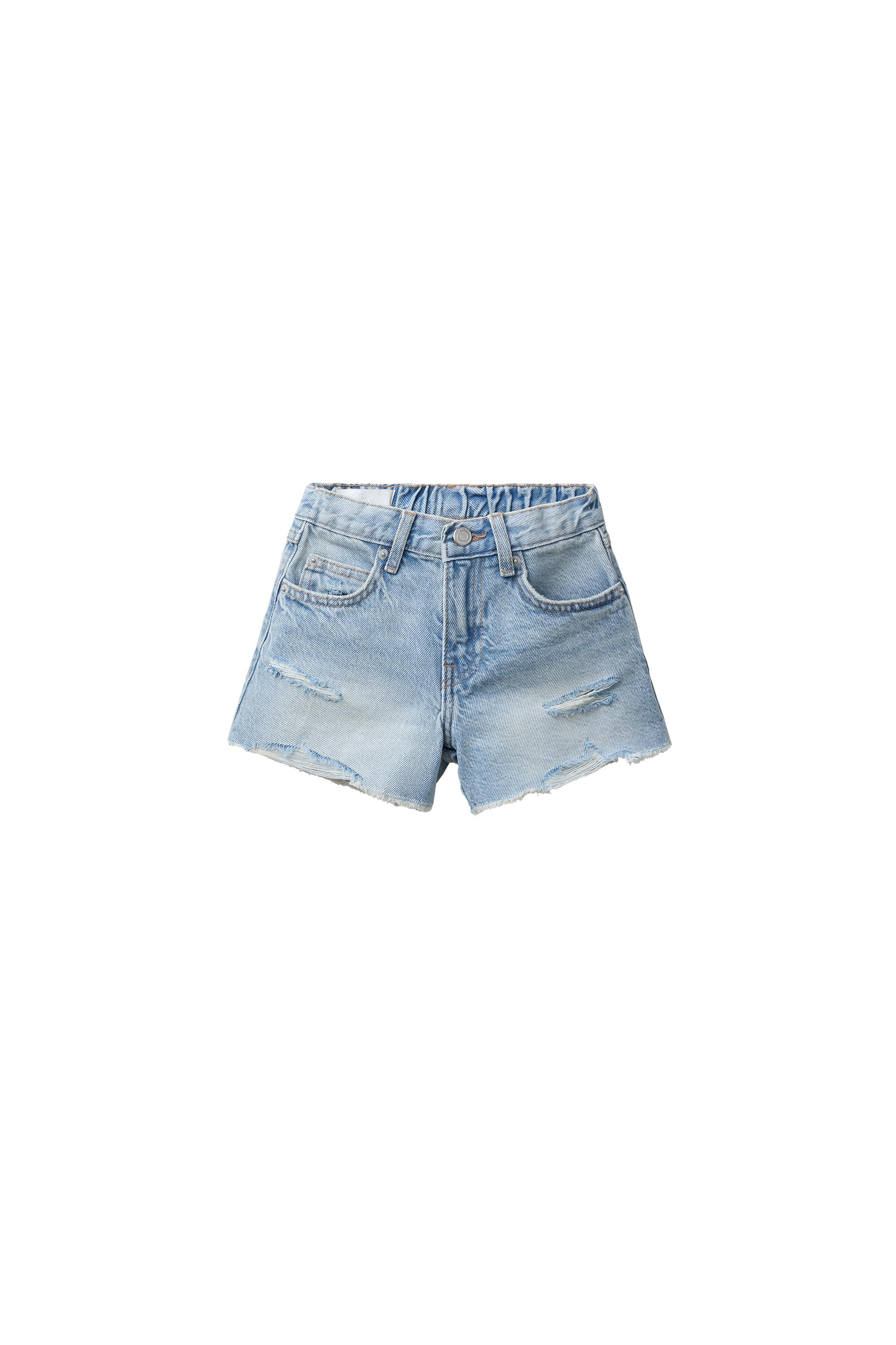RIPPED DENIM SHORTS — Light blue