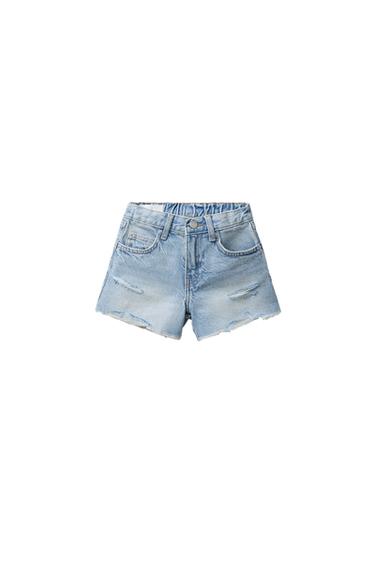 ダメージ加工デニムバミューダパンツライトブルーZaraのダメージ加工デニムバミューダパンツ - ライトブルー