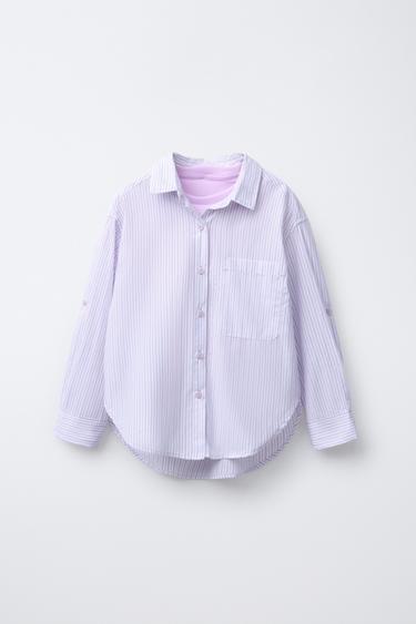 PACK CHEMISE EN POPELINE RAYÉE AVEC T-SHIRT CÔTELÉ - Mauve de Zara - Image 1
