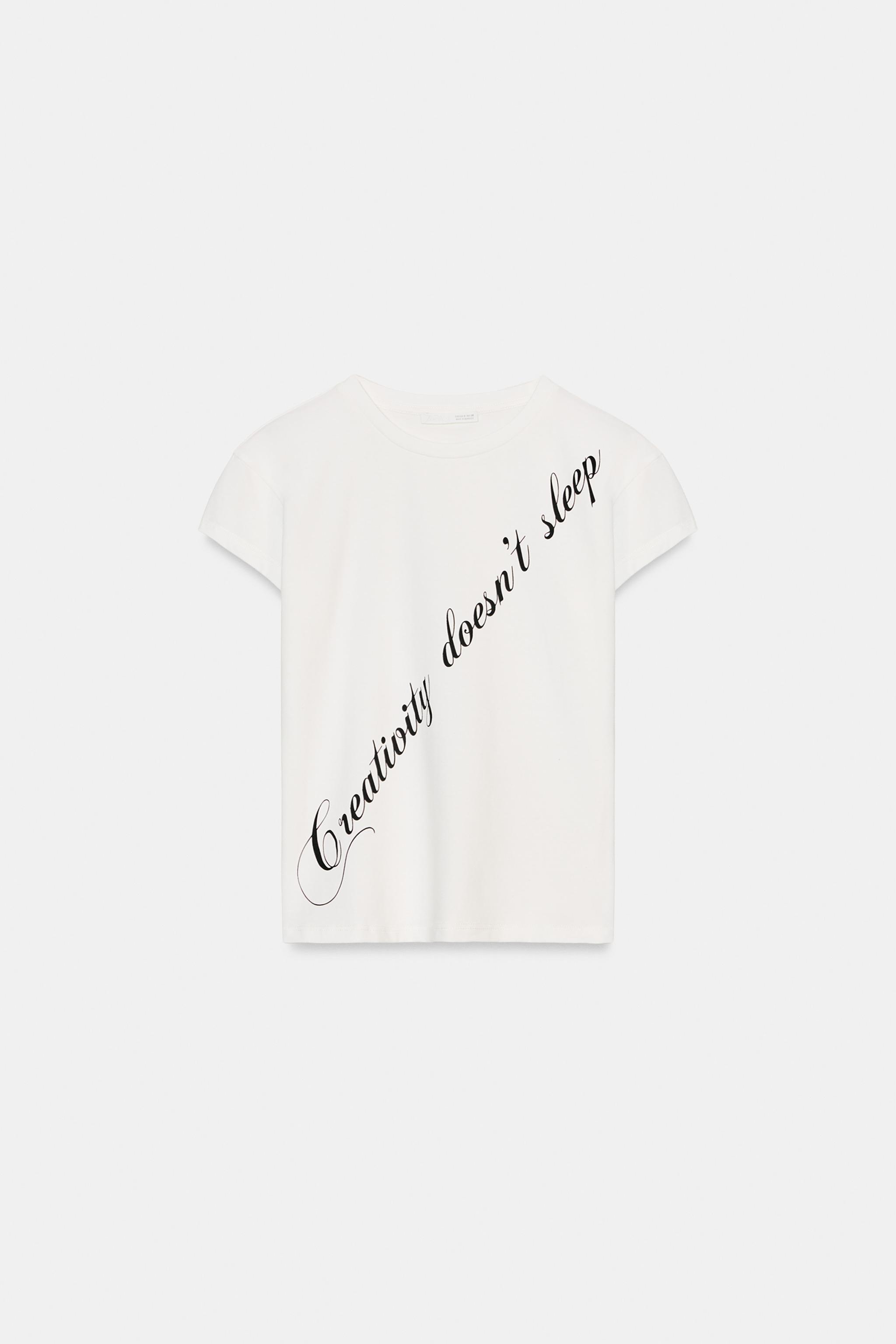 FRONT TEXT T-SHIRT - White | ZARA United States