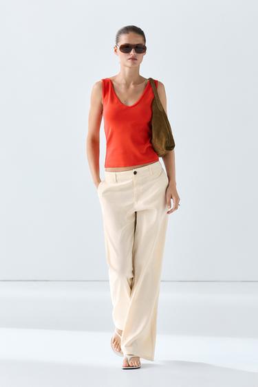 Zara Cotton blend strappy top - Orange - Image 0