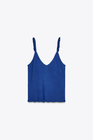 TOP EN MAILLE À BRETELLES ET VOLANTS - Bleu roi de Zara - Image 5