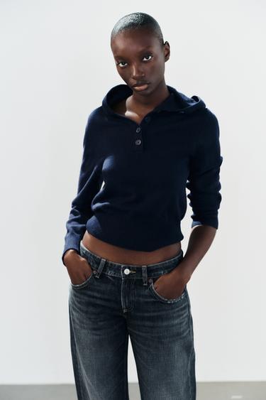 HOODED KNIT SWEATER — Navy blue 1