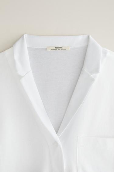 LONG SLEEVE SHIRT WITH LAPEL INFINITY SCARF — White 2