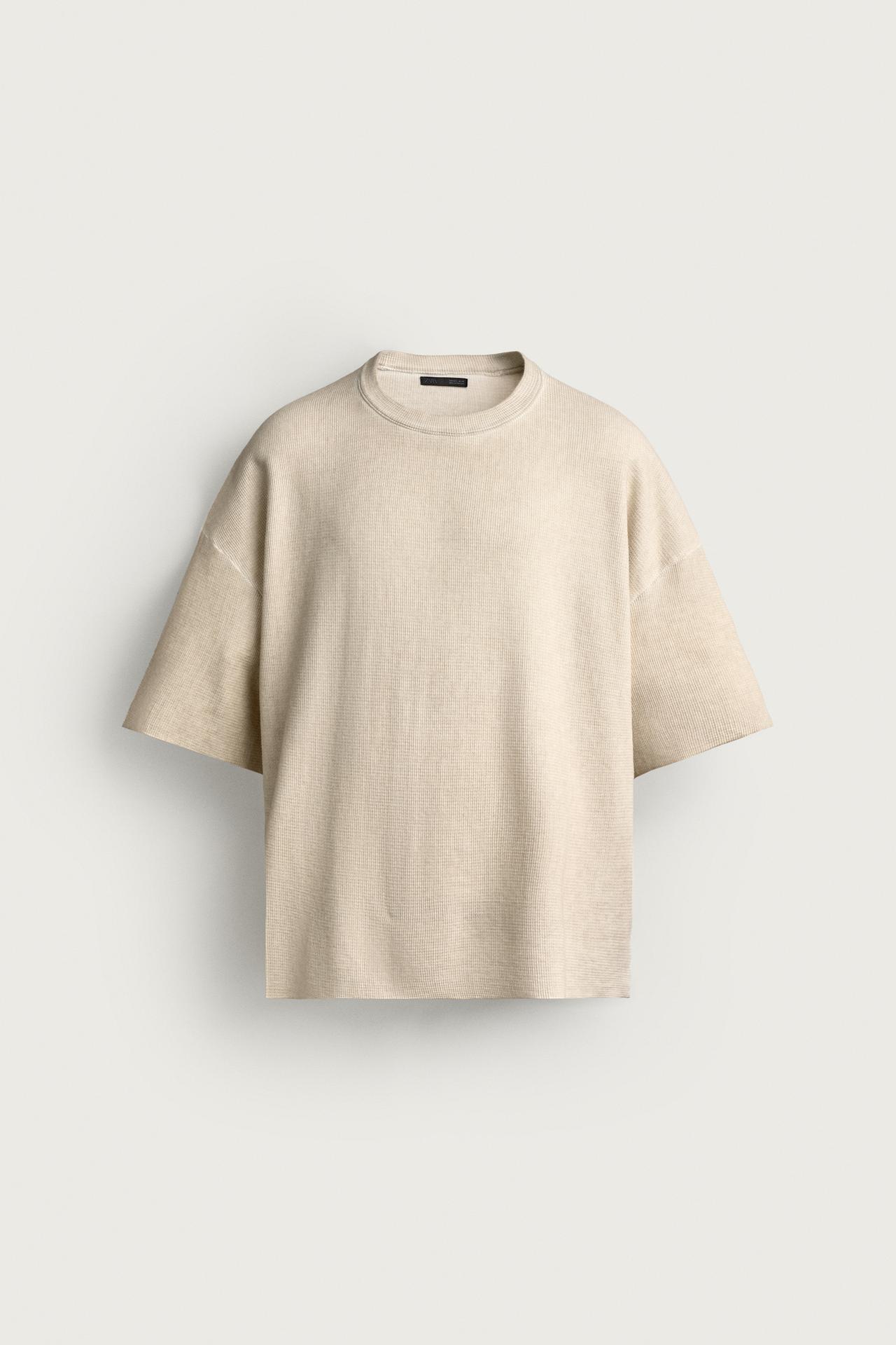 WASHED TEXTURE KNIT T-SHIRT — Sand