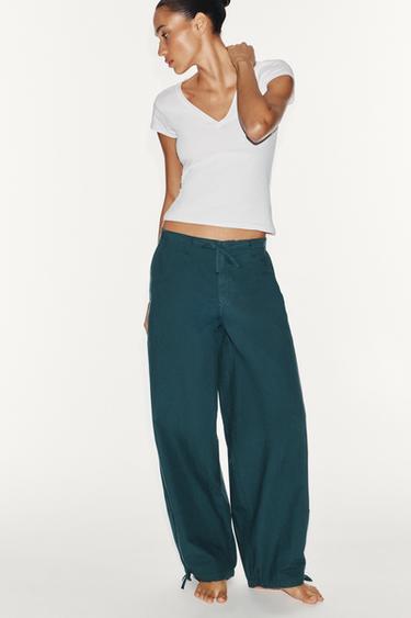 PANTALÓN ANCHO CORDONES - Azul pato de Zara - Imagen 0