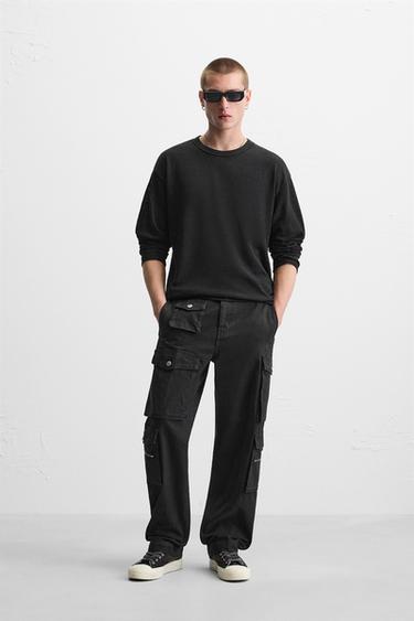 PANTALÓN DENIM CARGO BOLSILLOS - Negro de Zara - Imagen 0