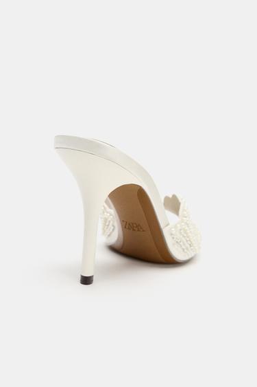 FAUX PEARL BACKLESS HIGH-HEEL SANDALS - White by Zara - Image 3