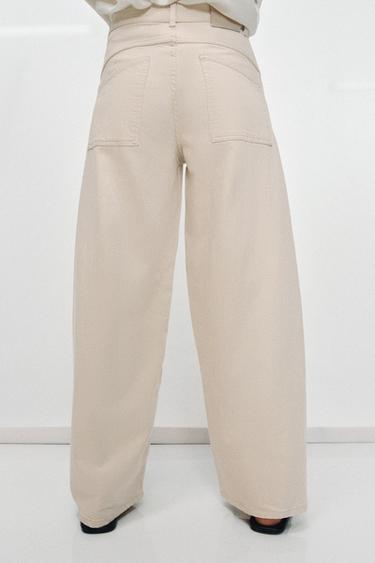JEANS ZW COLLECTION LOOSE BARREL HALFHOGE TAILLE - Ecru van Zara