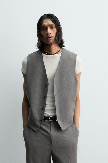 LIMITED EDITION STRIPED STRUCTURE SUIT WAISTCOAT - Grey by Zara