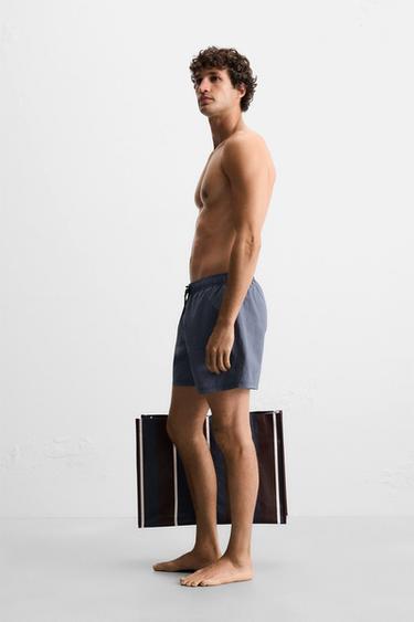 MAILLOT DE BAIN MOYEN RAYURES - Bleu marine de Zara - Image 4