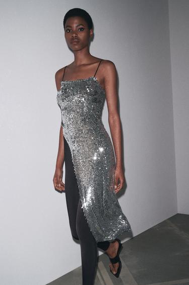 Zara ASYMMETRIC SEQUIN TOP - Silver