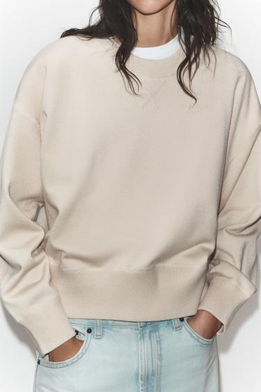SWEAT EN MAILLE UNIE - Écru de Zara