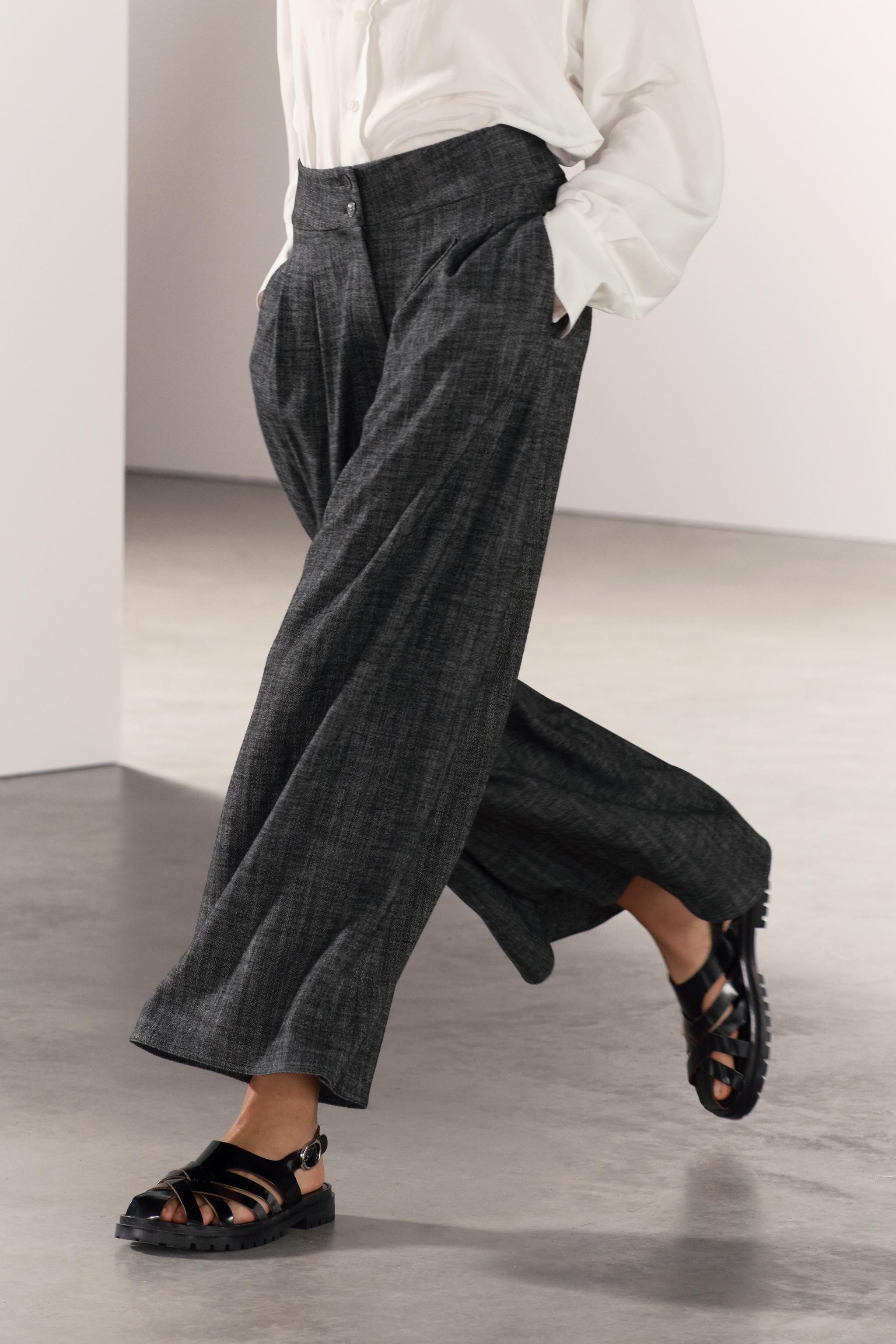 HERRINGBONE PLEATED PANTS ZW COLLECTION - Gray | ZARA United States