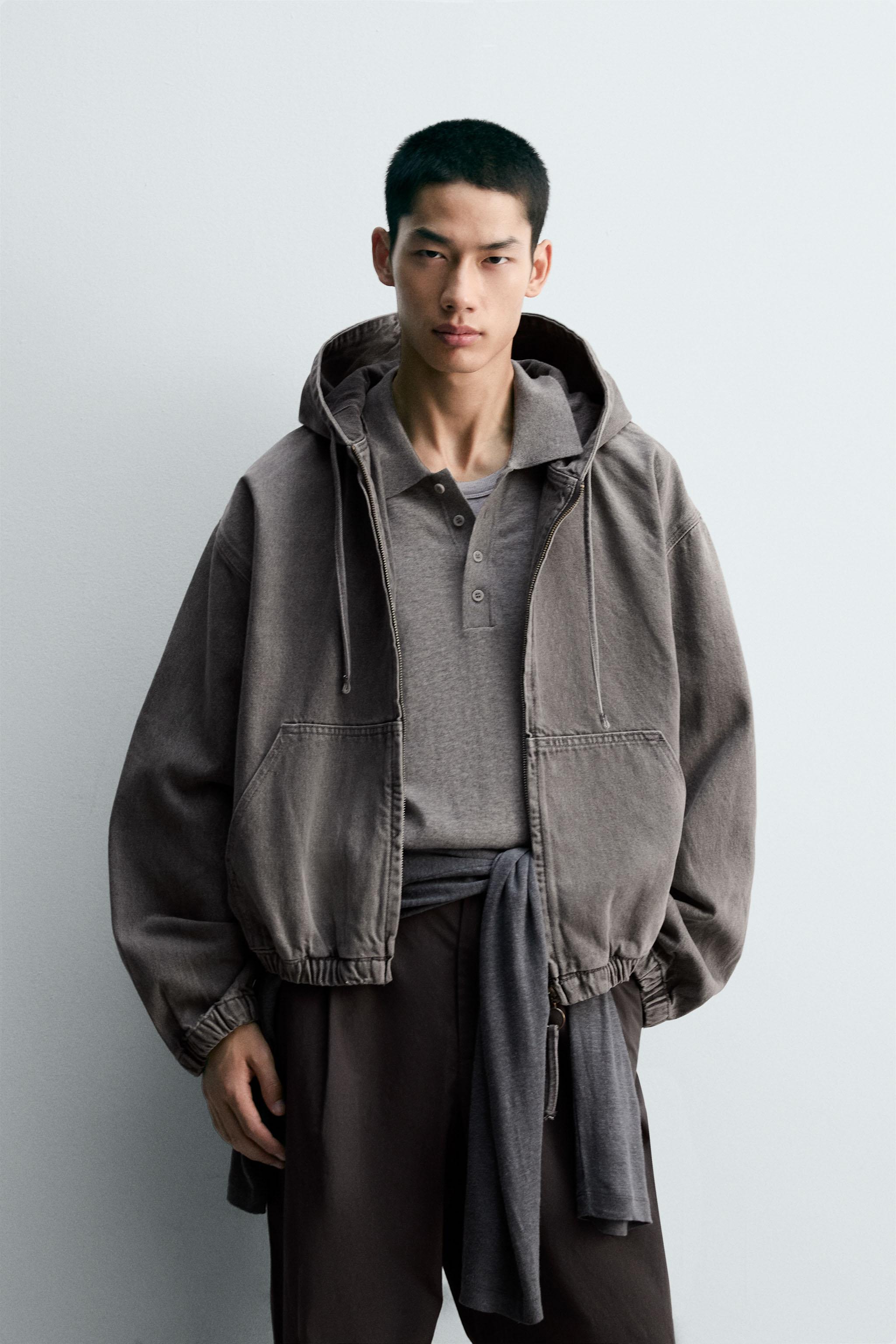 ZARAザラ⭐ウォッシュドフード付きジャケット【新品未使用】Ｌ/完売品 ZARA】ウォッシュドフード付きジャケット 1538/427/626 (ZARA