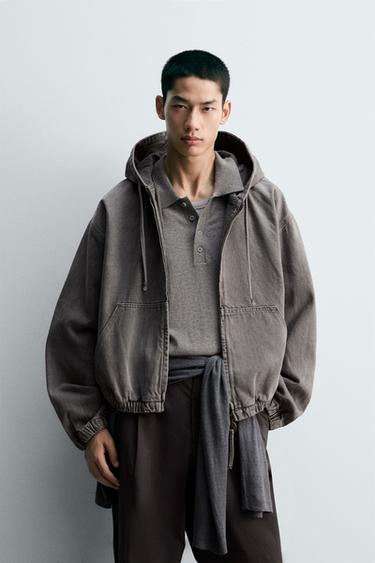 Zara 水洗帽兜外套 - 灰色