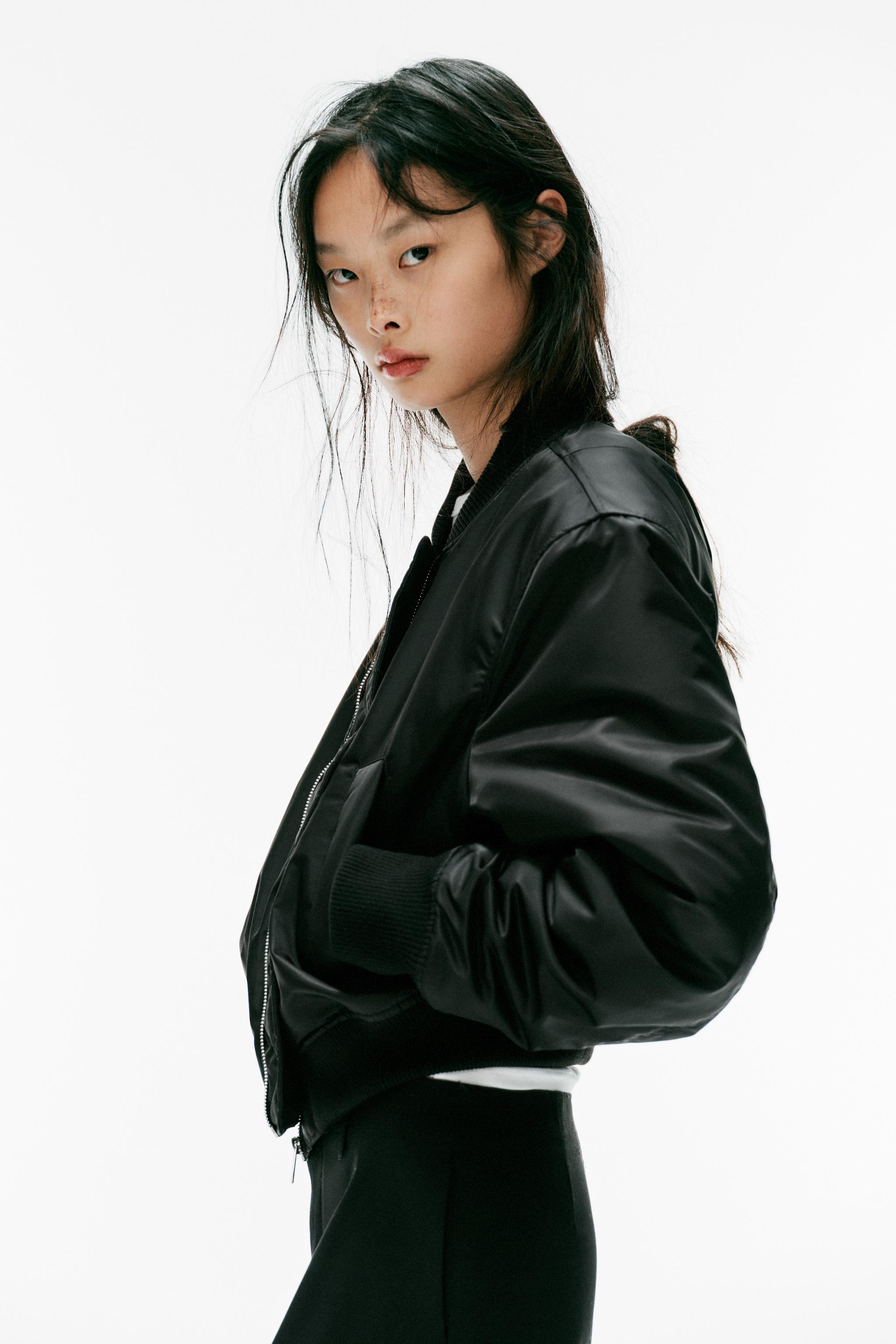 CROPPED BOMBER JACKET WITH SHOULDER PADS