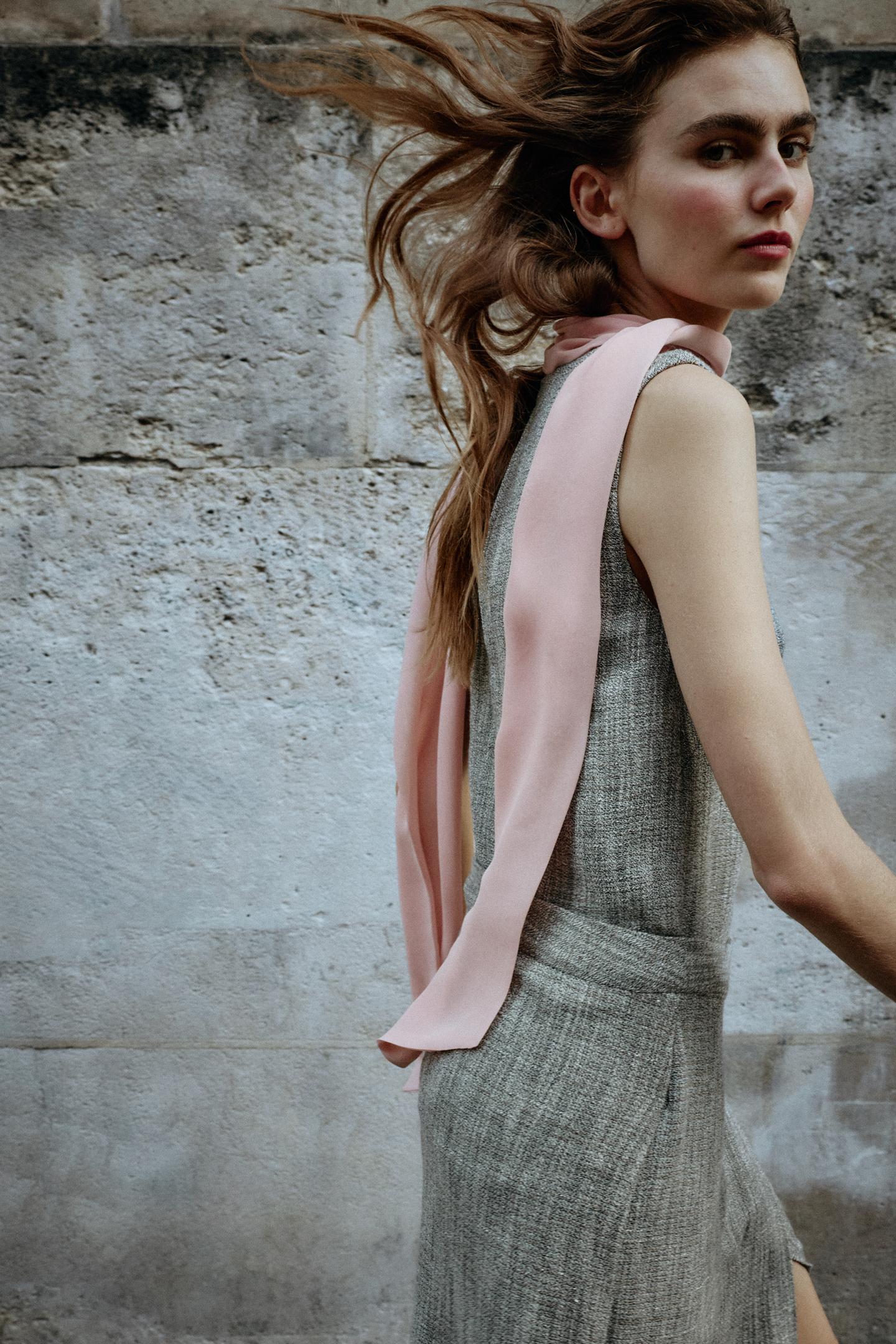 Женское платье Zara Contrasting Tie MIDI, цвет: Серый меланжевый — фото 3