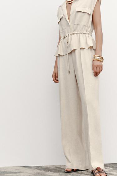 COMBINAISON EFFET DEUX PIÈCES EN LIN - Beige clair de Zara - Image 2