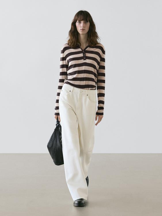 Cotton blend knit polo sweater