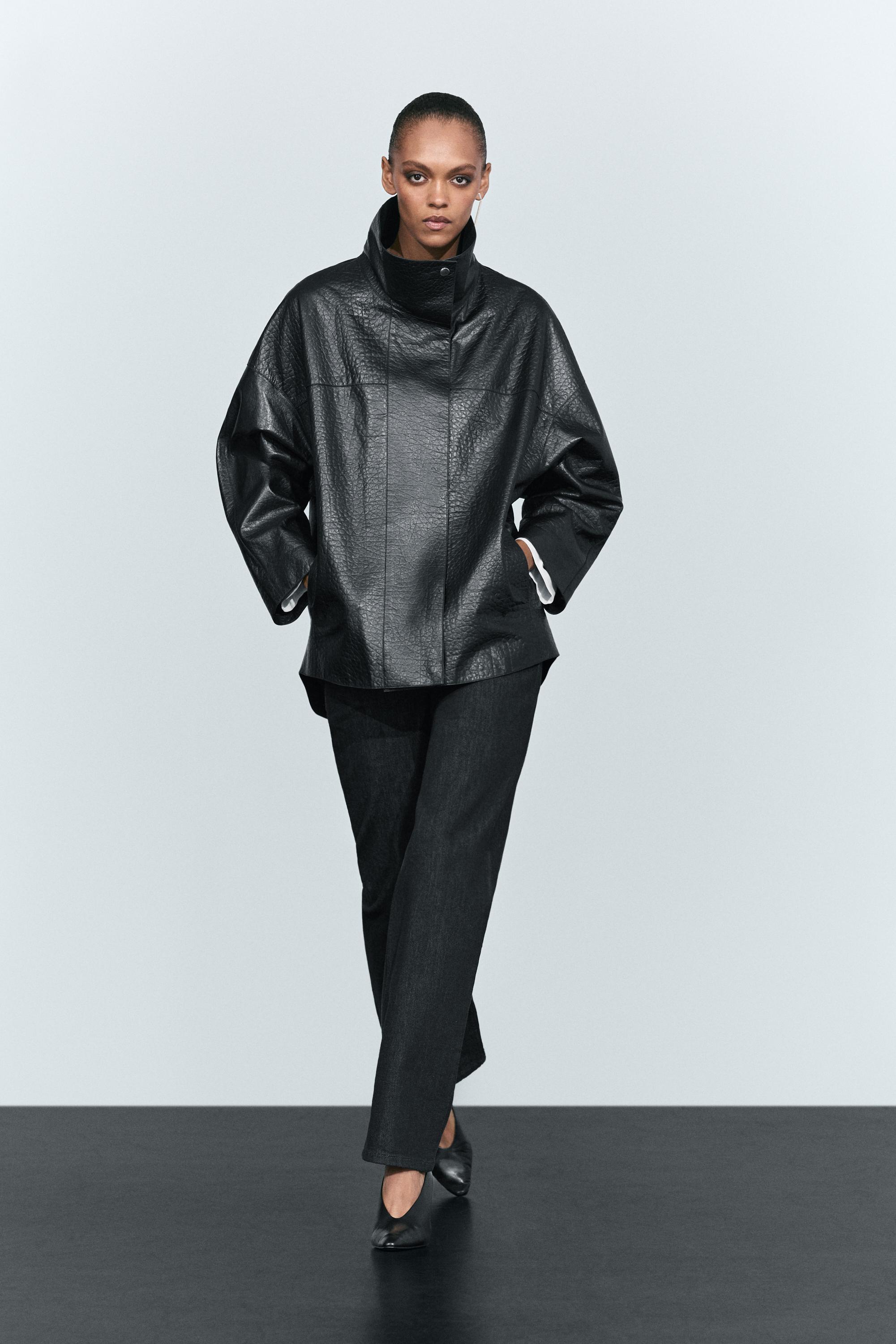 High neck nappa leather jacket