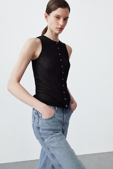 TOP MANGA SISA BOTONES - Negro de Zara