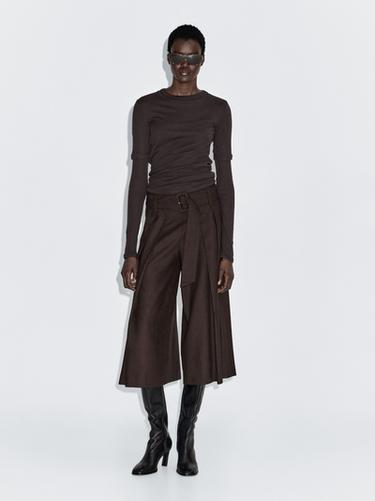 Zara Skort with belt - Dark brown - Image 0