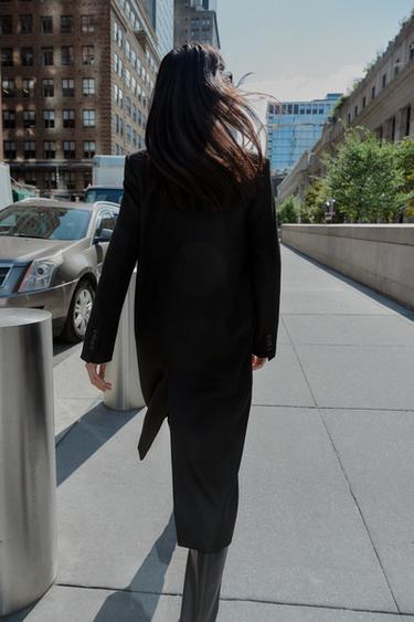 LONG COAT WITH SHOULDER PADS - Black by Zara - Image 4