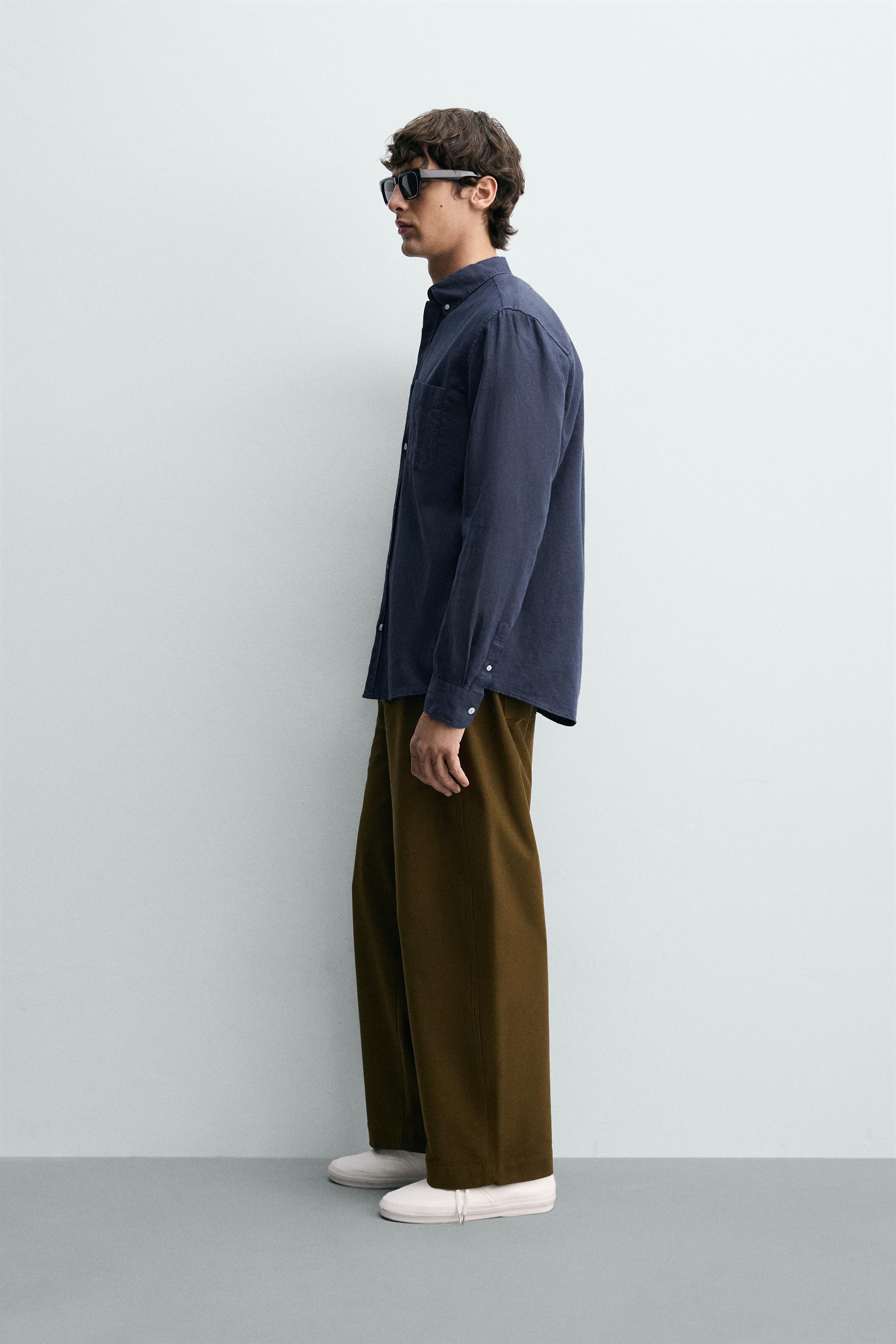 REGULAR FIT LINEN - COTTON SHIRT