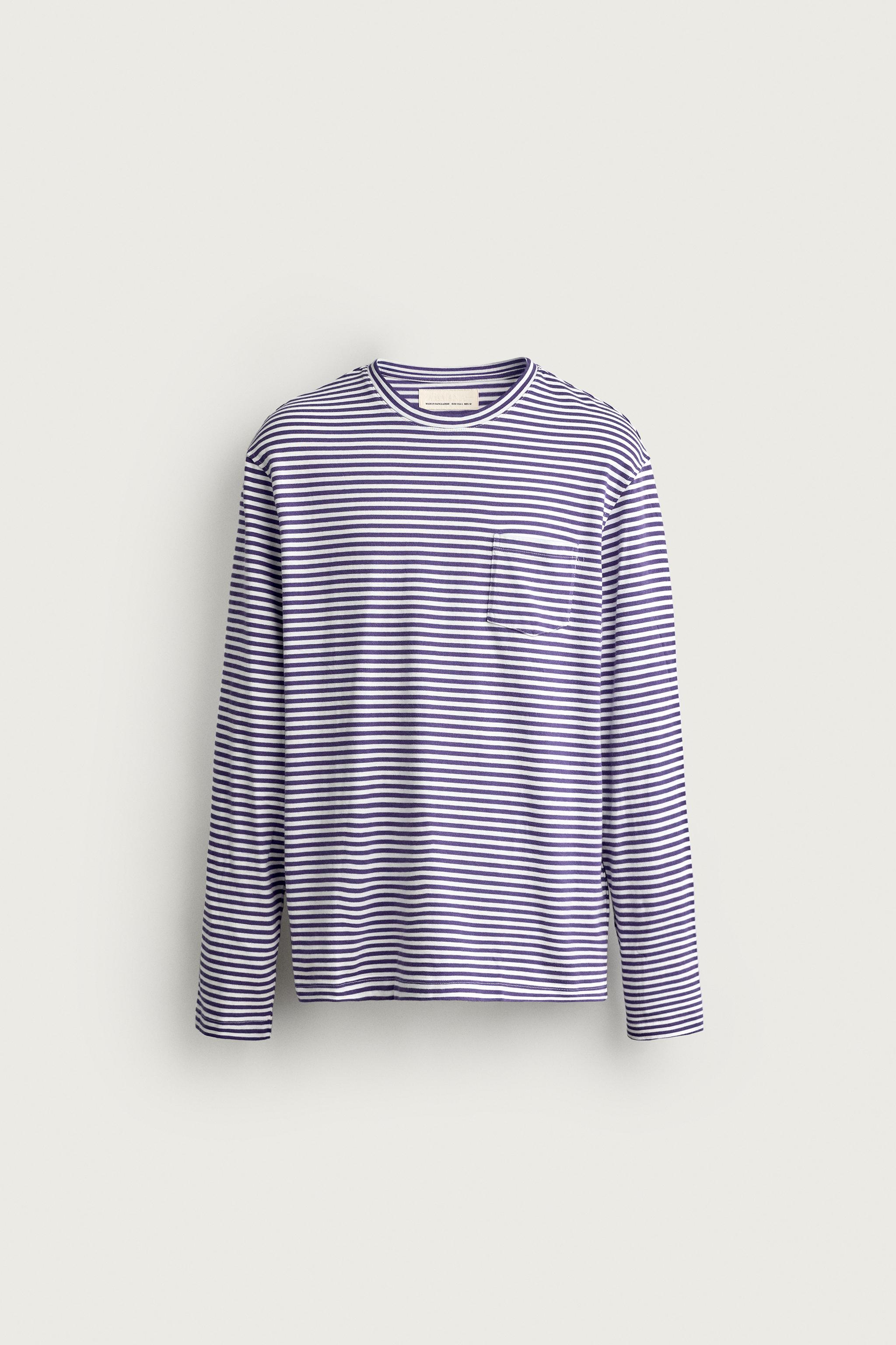 STRIPED LONG SLEEVE REGULAR FIT T-SHIRT — Lilac / White