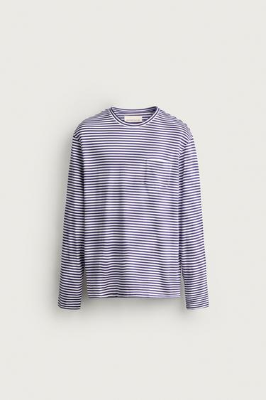 ストライプ柄レギュラーフィットロングスリーブTシャツリラ/ホワイトZaraのストライプ柄レギュラーフィットロングスリーブTシャツ - リラ/ホワイト 