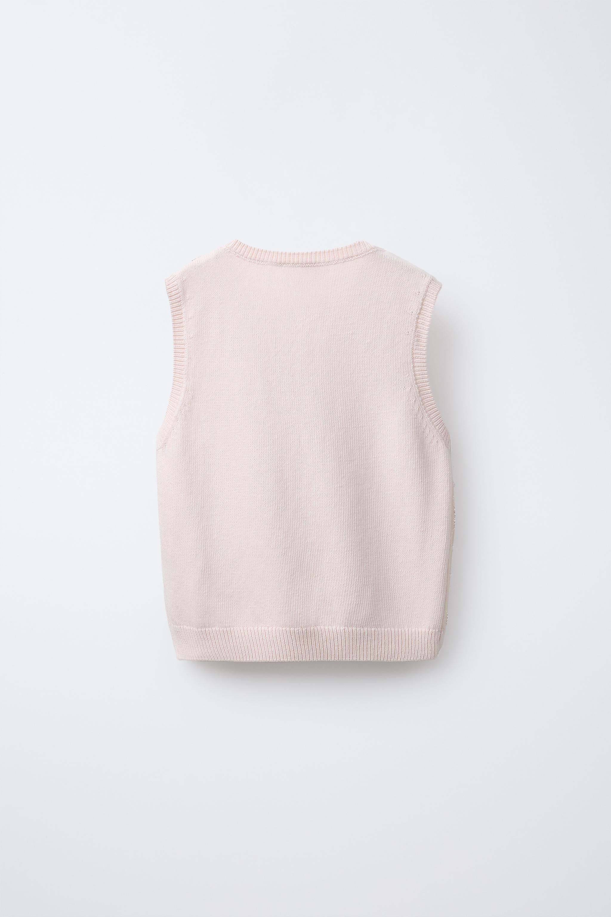 フラワー ラインストーン ニットベスト - ペールピンク | ZARA