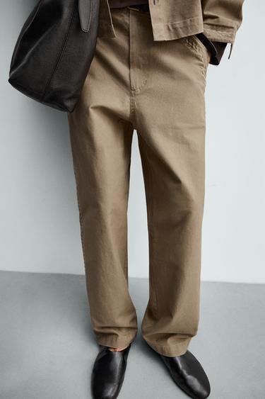 EMBROIDERED STRAIGHT-LEG TROUSERS - Tan marl by Zara