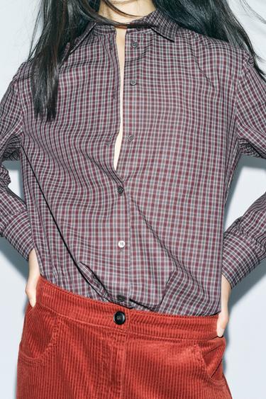 ZW COLLECTION CHECK SHIRT - Burgundy by Zara - Image 0