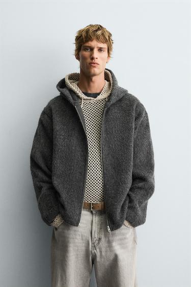 Zara TEXTURED HOODED OVERSHIRT - Gray